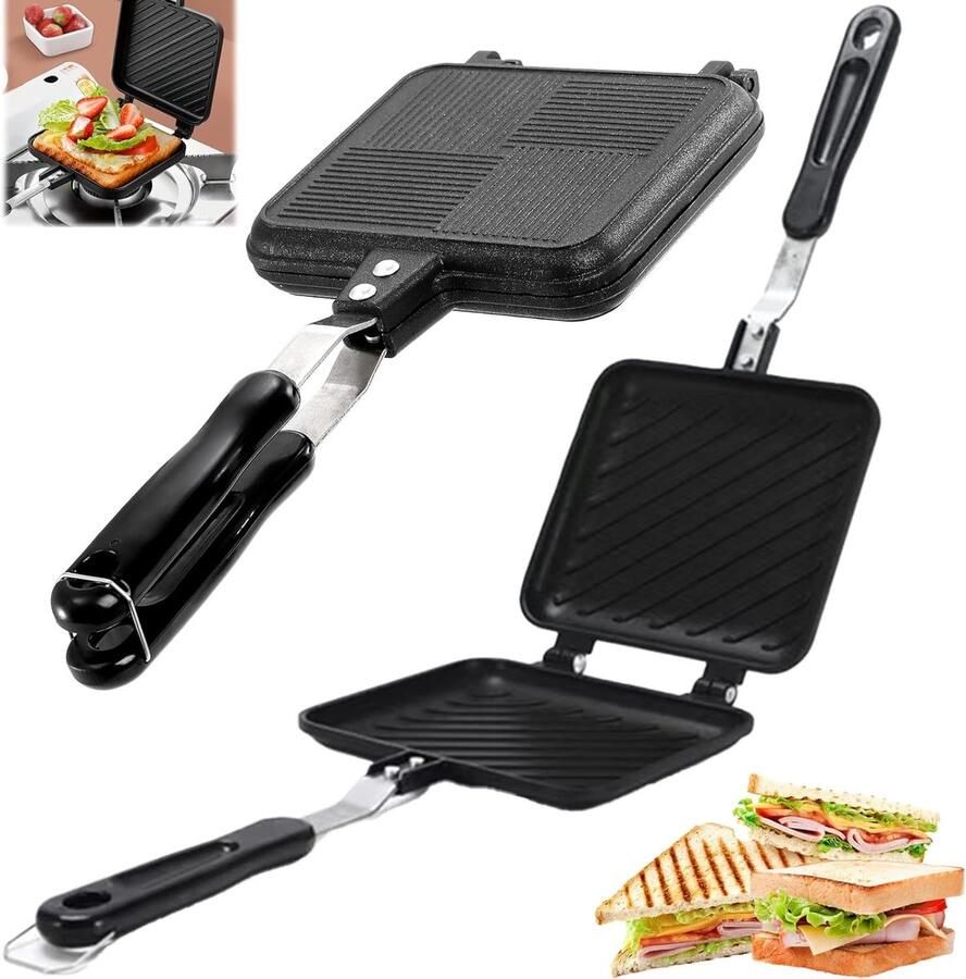 Sandwichtoaster anti-aanbaklaag met hittebestendige handgrepen draagbare sandwichplaat met platte bodem multifunctionele broodrooster ontbijtaccessoires mini-keuken voor camping