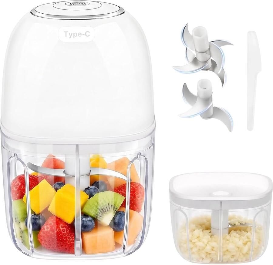 SnelShoppen Draadloze Elektrische Hakker voor Keuken Multi Chopper voor Groenten en Knoflook 350ml Oplaadbaar Type-C 6 RVS Messen 45W Laag G