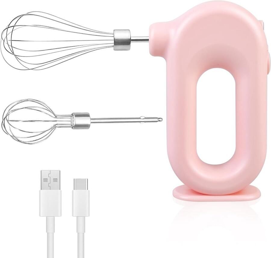 SnelShoppen Draadloze Handmixer Elektrisch 4 Snelheden Verstelbaar RVS Met 2 Kloppers Oplaadbare USB Batterij Handmixer voor Keuken en Bakke