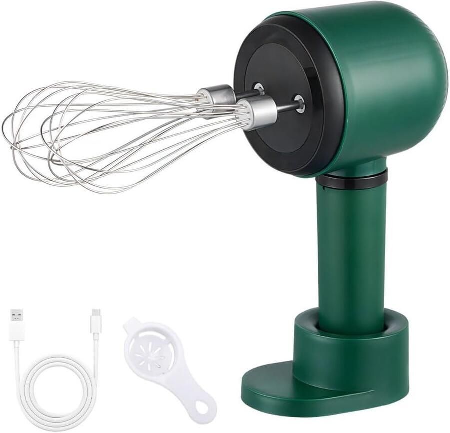 SnelShoppen Draadloze Handmixer Elektrische Eierenklopper met Standaard 3 Snelheden RVS Handgarde voor Slagroom Taartbeslag Keukenaccessoire U