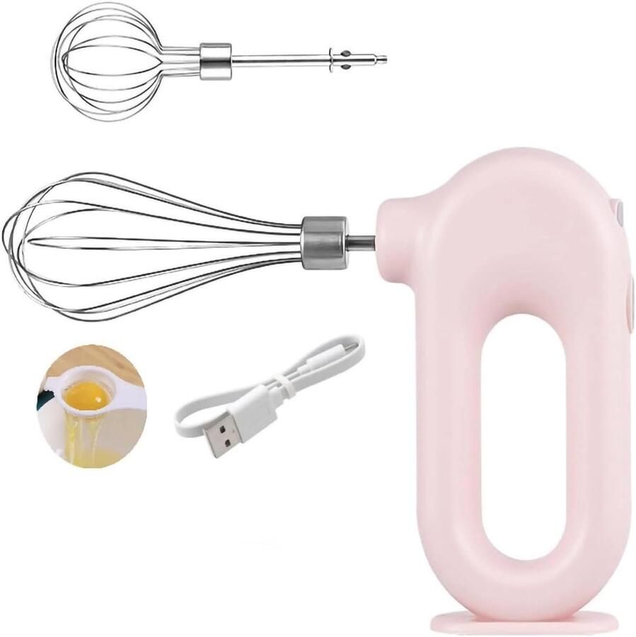 SnelShoppen Draadloze Handmixer Mini USB Opladen 1500MAh 4 Verstelbare Snelheden Compact en Lichtgewicht Roze Ideaal voor Bakken en Koken On-The