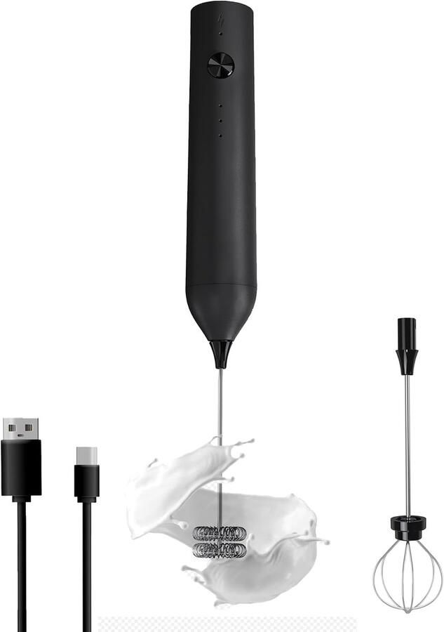 SnelShoppen Draadloze Melkschuimer Oplaadbare Elektrische Koffiemixer met Type C Aansluiting en 2 Opzetstukken voor Koffie Thee en Desserts