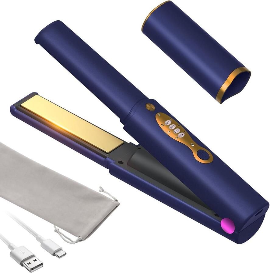 SnelShoppen Draadloze Stijltang 2-in-1 met 5000 mAh Accu Mini Reisstijltang Sneller Opwarmen 3 Instelbare Temperaturen voor Mannen en Vrouwen Id