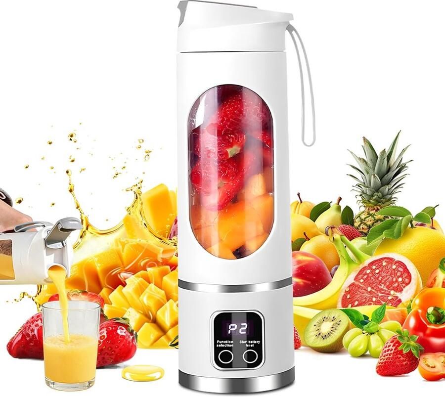 SnelShoppen Draagbare Blender 450 ml met 12 Messen Mini-USB Mixer voor Milkshakes Sappen Smoothies en IJsdranken Wit Ideaal voor Feest Camp