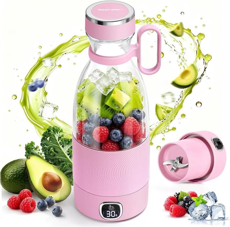 SnelShoppen Draagbare Blender 500ml Mini Blender met LED Display voor Shakes Smoothies Sport Reis Gym Buitenactiviteiten Thuisgebruik