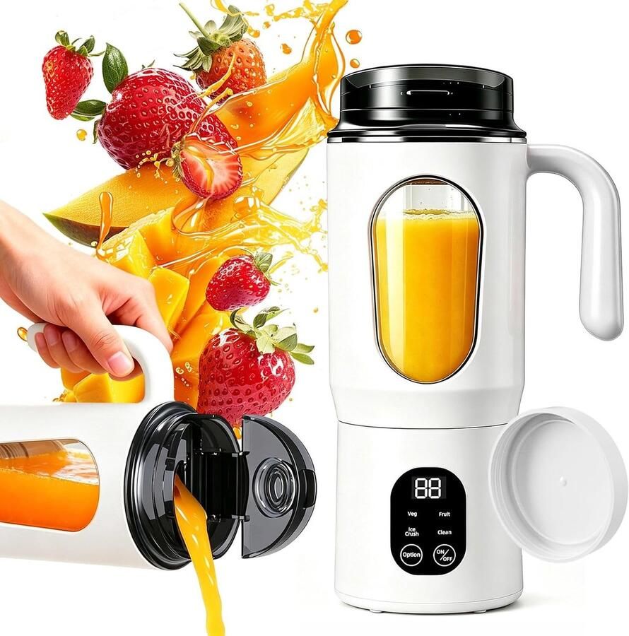 SnelShoppen Draagbare blender 580 ml smoothie maker to go met 12 roestvrijstalen messen draadloze mini-blender USB-oplaadbaar waterdicht ideaal