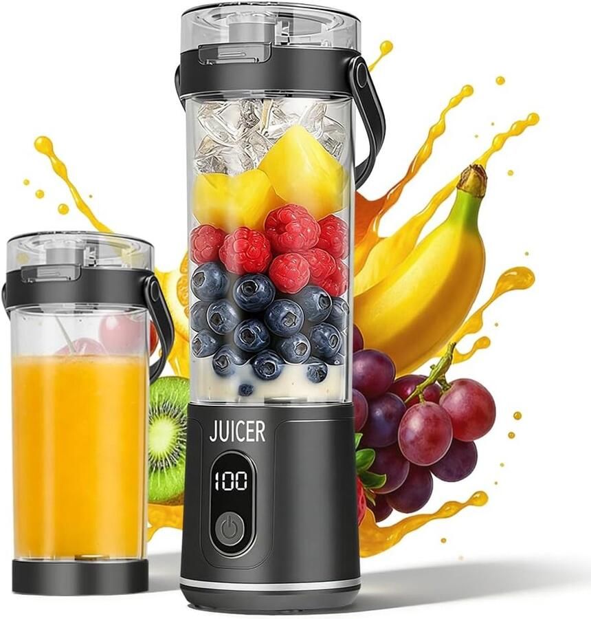 SnelShoppen Draagbare Blender 600ml Mini Smoothie Maker met 12 Bladen Draadloos en Oplaadbaar voor Fruitsappen Shakes Smoothies Ideaal voor C