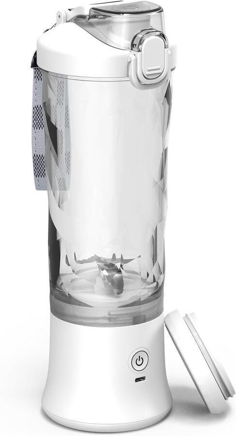 SnelShoppen Draagbare Blender Elektrisch USB Juicer Draadloos 600ml 21oz Persoonlijke Maat Drinkopening 6-Blad Hoofd Sport Reizen LB34 Wit