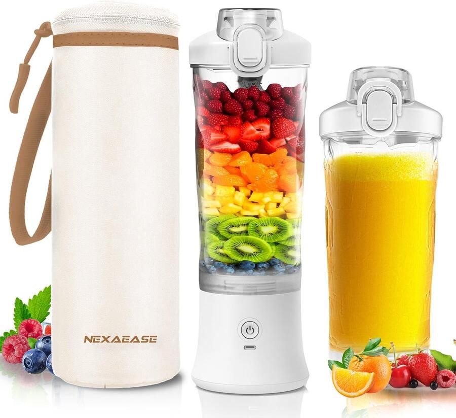 SnelShoppen Draagbare Blender Persoonlijke Sapcentrifuge voor Shakes en Smoothies 500 ml Elektrische Eiwithakerfles met Geïsoleerde Mouw Reisdek