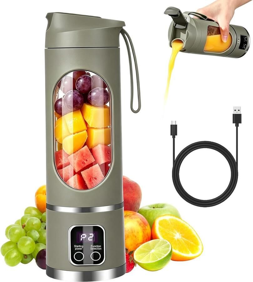 SnelShoppen Draagbare Blender Smoothie Maker 450 ml Mini Sapcentrifuge met Lekvrij Deksel en Drinkopening USB Mixer voor Shakes en Smoothies I