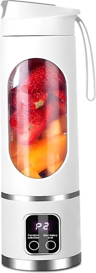 SnelShoppen Draagbare Blender Smoothie Maker 470ml USB Mini Mixer To Go met Lamp Wit voor Smoothies Sappen Sport Camping Keuken en Reizen