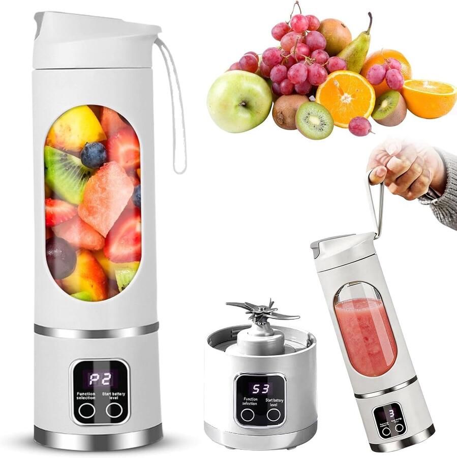 SnelShoppen Draagbare Blender Smoothie Maker To Go 450 ml met LED-Display 12 Roestvrijstalen Messen Draadloos en Oplaadbaar voor Shakes Sport Re