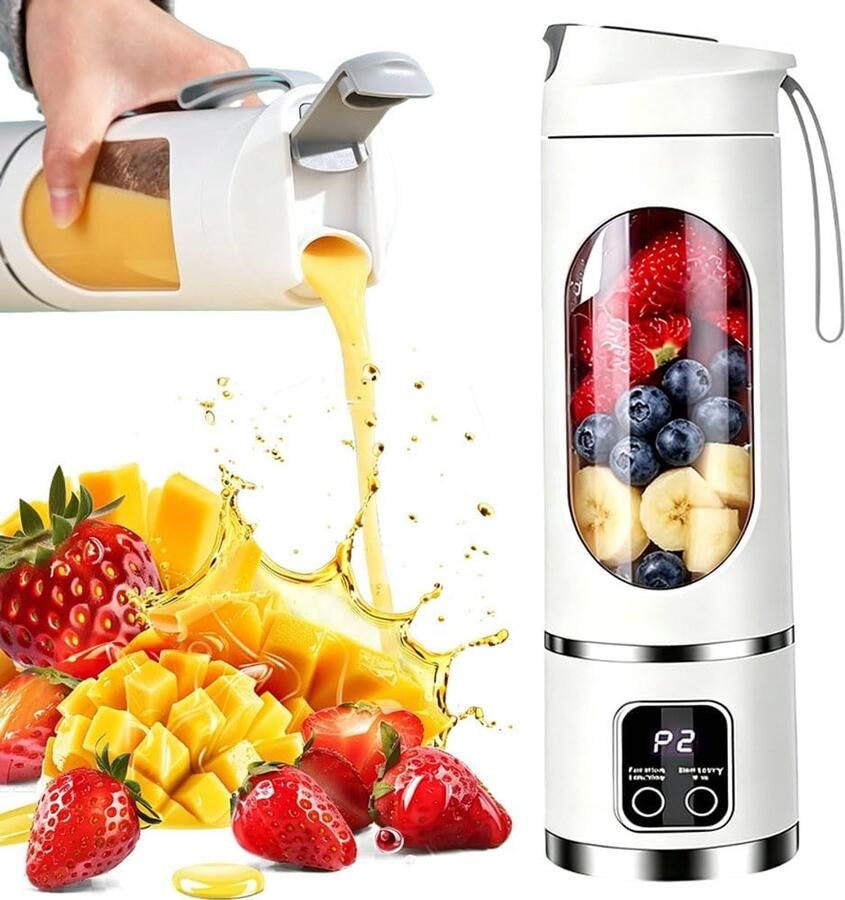 SnelShoppen Draagbare Blender Smoothie Maker To Go 450 ml USB Oplaadbare Mini Mixer van Glas met 12 Messen en LED-Display Ideaal voor Shakes Mi