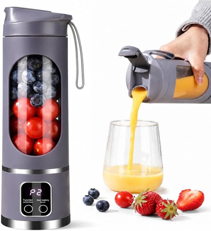SnelShoppen Draagbare Blender Smoothie Maker To Go 500 ml met LED-Display 12 Messen USB Oplaadbaar BPA-vrij Ideaal voor Sport Reizen Kantoor e