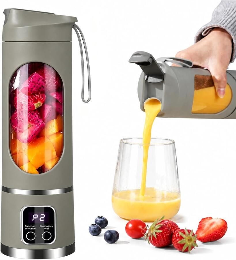 SnelShoppen Draagbare Blender Smoothie Maker To Go 500 ml met LED-Display 12 Messen USB Oplaadbaar 1500 mAh BPA-vrij voor Sport Reizen Kantoor