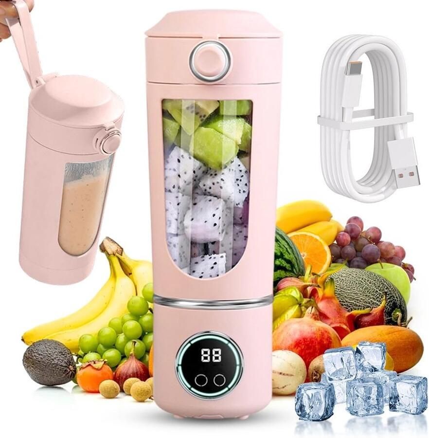 SnelShoppen Draagbare Blender Smoothie Maker To Go 700 ml Mini Blender met 12 Roestvrijstalen Messen USB Oplaadbaar Waterdicht Zelfreinigend I
