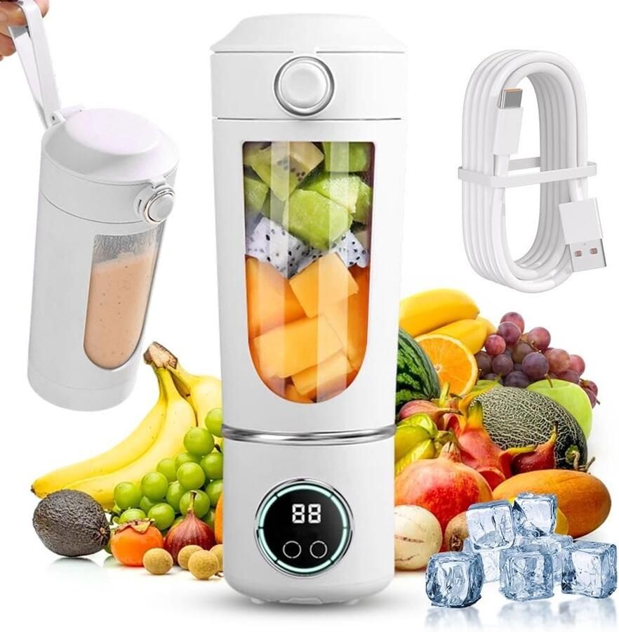 SnelShoppen Draagbare Blender Smoothie Maker To Go 700 ml Mini Blender met 12 RVS Messen USB Oplaadbare Blender voor Slushies Shakes en Smoothies