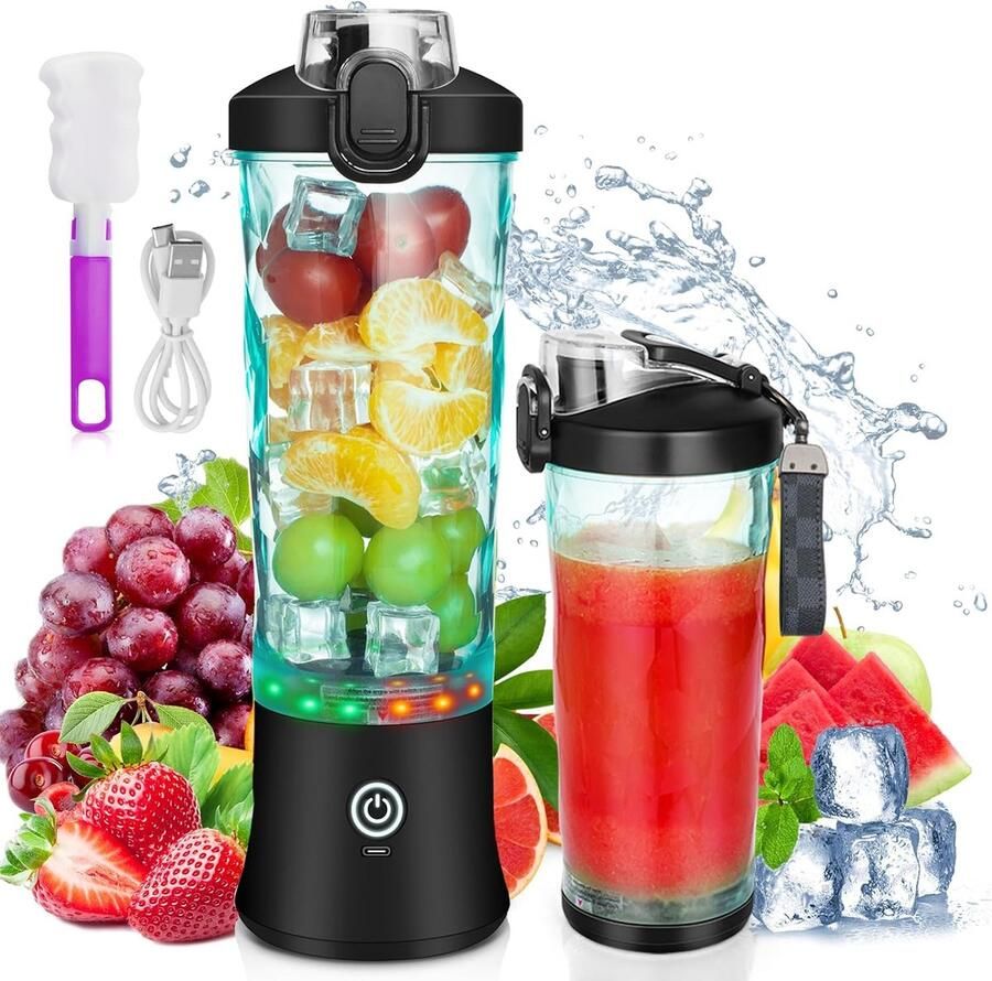 SnelShoppen Draagbare Blender USB Oplaadbaar Mini Blender voor Smoothies en Shakes 600ml 20oz 6 RVS Messen BPA-vrij Perfect voor Thuis Sport R