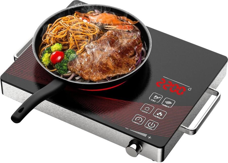 SnelShoppen Draagbare Elektrische Kookplaat 2200W Infrarood Kookfornuis met Timer Ideaal voor Camping en Keuken Keramische Hete Plaat Tafelm