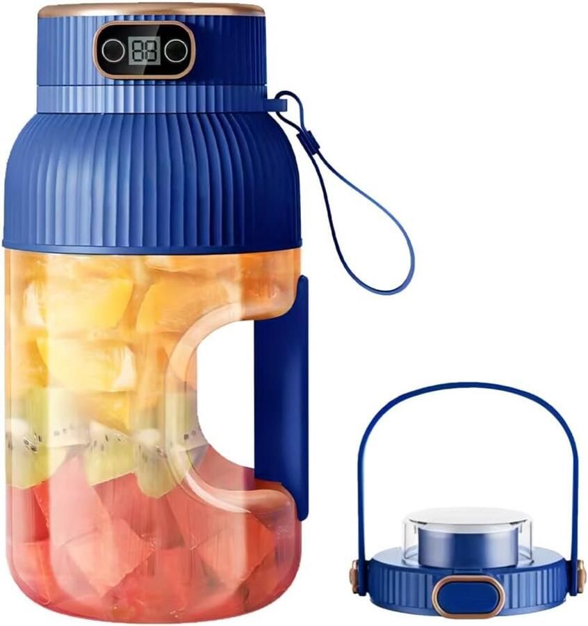 SnelShoppen Draagbare Juicer 1200ml Blender met Digitale Weergave USB Oplaadbaar voor Keuken Reizen Kantoor Gym Smoothies Fruitsappen