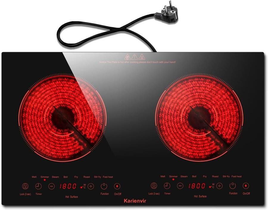 SnelShoppen Draagbare keramische kookplaat 2 pitten 3600W met timer en kindveiligheid ideaal voor camping feest en keuken