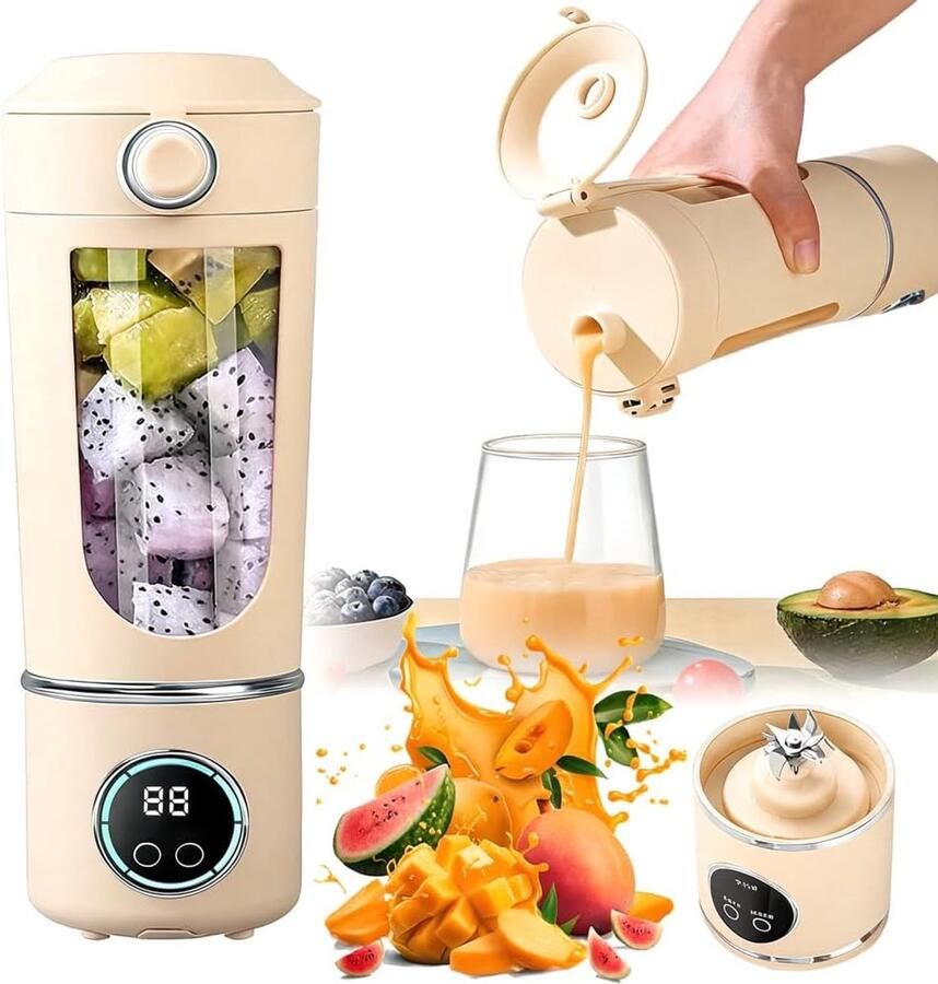 SnelShoppen Draagbare Mini Mixer 700 ml USB Blender voor Smoothies Shakes en Sappen Compact Krachtig met 12 RVS Messen Ideaal voor Sport Re - Foto 1