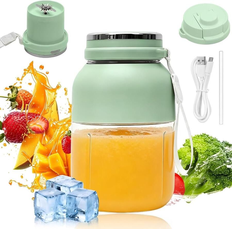 SnelShoppen Draagbare Mixer 1200 ml Smoothie Maker To Go Blender Fles met Lekvrij Deksel Draadloos Oplaadbaar Perfect voor Kantoor Fitness