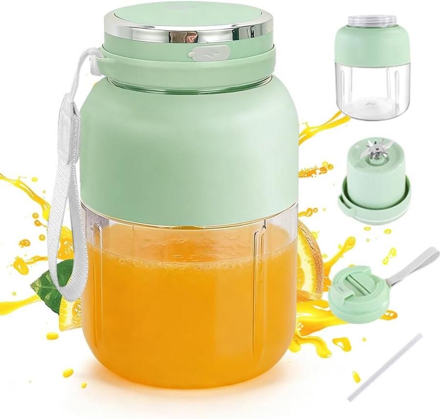 SnelShoppen Portable Mixer 1300ml Draagbare Smoothie Maker Blender Bottle met Lekvrije Deksel Draadloos en Oplaadbaar Perfect voor Fitness