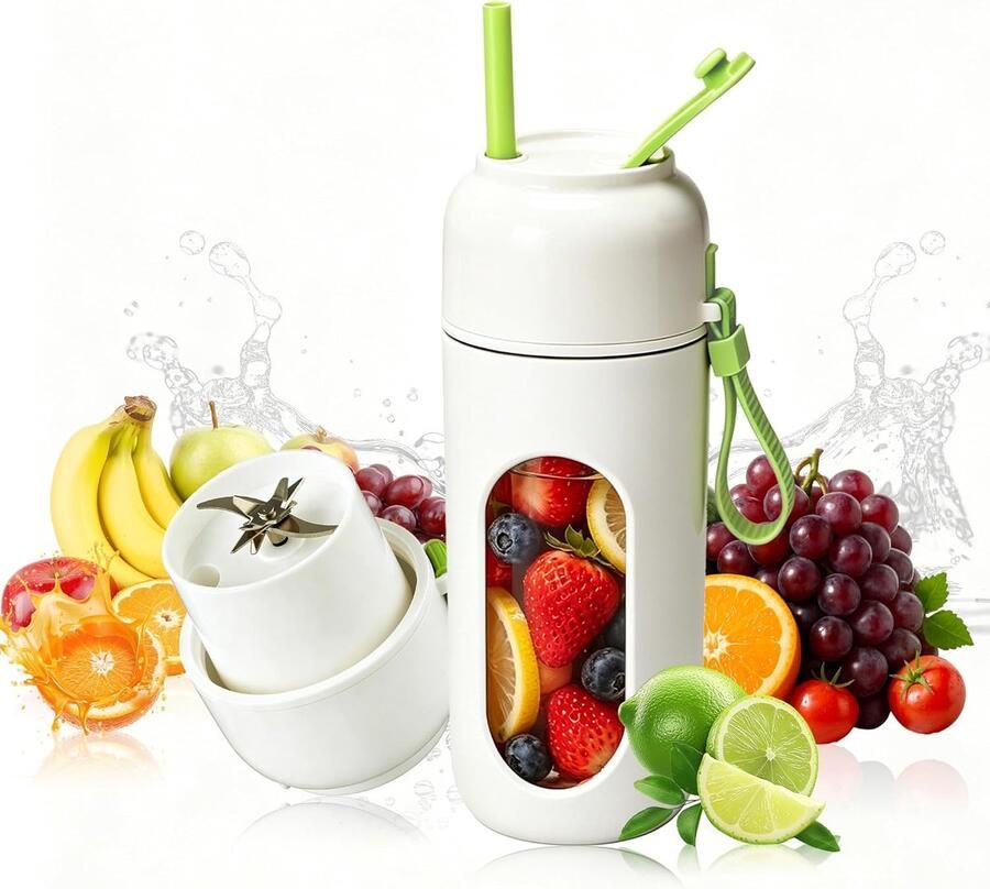 SnelShoppen Draagbare Mixer 340ml met 12 RVS Messen Groene Mini Blender Oplaadbare Smoothie Maker voor Eiwitshakes Fruit Sap en Babyvoeding onder