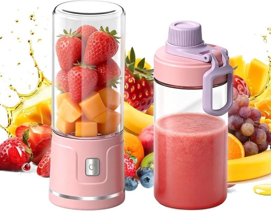 SnelShoppen Draagbare Mixer 450 ml Mini-Mixer met 38 Roestvrijstalen Messen Oplaadbare Blender voor Smoothies Sap IJsblokjes Multifunctionele