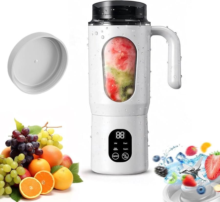 SnelShoppen Draagbare Mixer 580 ml Persoonlijke Mini-Sapcentrifuge Oplaadbare Smoothiemaker met 12 Roestvrijstalen Messen USB-C Perfect voor Rei