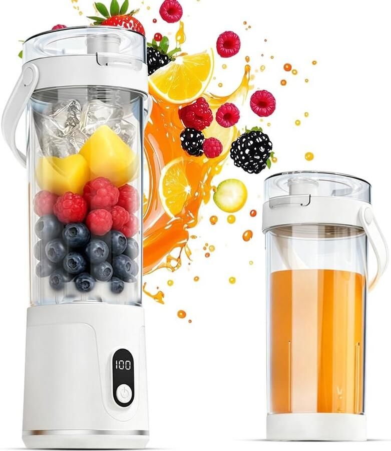 SnelShoppen Draagbare Mixer 600 ml Mini Blender en Smoothie Maker met 12 Messen Draadloos en Oplaadbaar voor Shakes Smoothies Babyvoeding Id