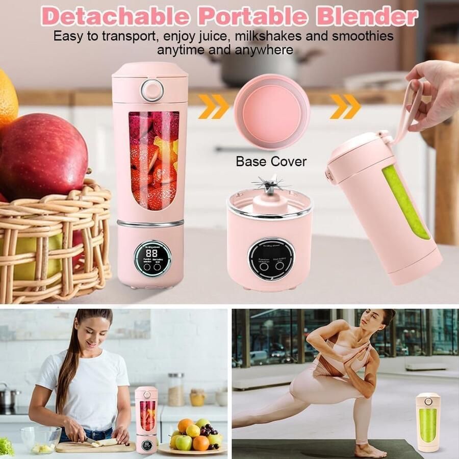 SnelShoppen Draagbare Mixer 700 ml Blender met 12 Roestvrijstalen Messen Digitaal Display Oplaadbare Smoothie Maker voor Thuis Kantoor Gym en Re