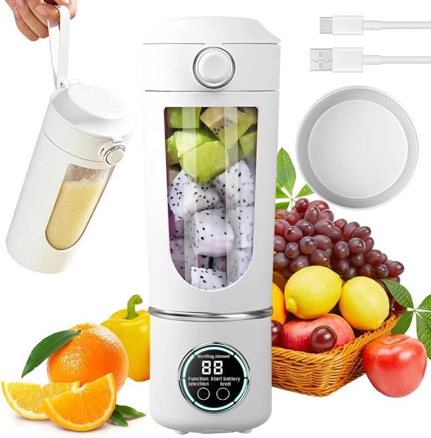 SnelShoppen Draagbare Mixer 700 ml Oplaadbaar Mini-Mixer met Digitaal Display voor Milkshakes Smoothies Fruit Groente Fitnessstudio Kantoor Ca