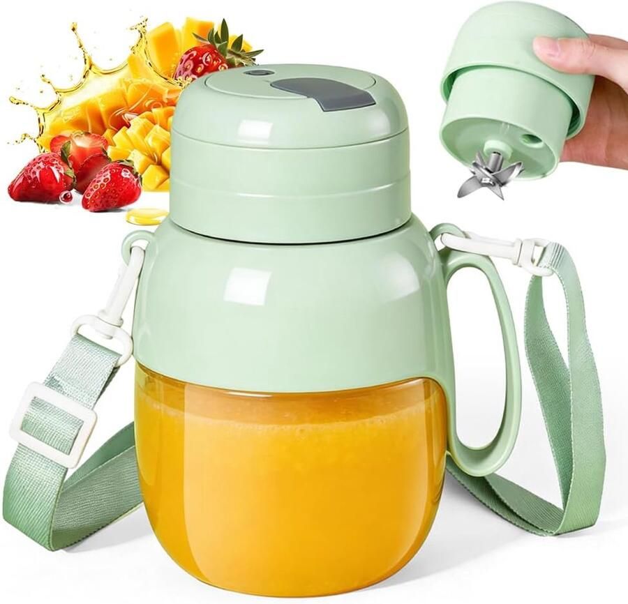 SnelShoppen Draagbare Mixer en Smoothiemaker 1000 ml Oplaadbare Blender met Drinkopening en Draagriem Ideaal voor Sport Reizen en Keuken 12 M