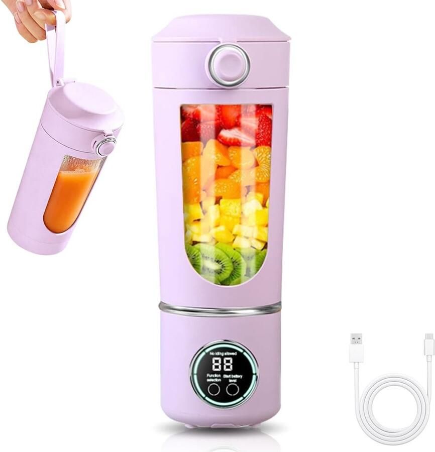 SnelShoppen Draagbare Mixer Mini-Blender Smoothie-Maker met USB Oplaadbaar 400 ml Roestvrijstalen Messen Paars Voor Thuis Keuken Camping Gy