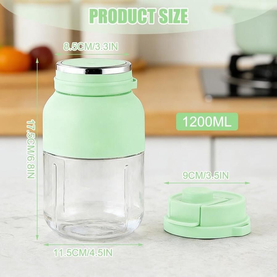 SnelShoppen Draagbare Mixer Smoothiemaker 1200 ml Oplaadbare Blender Fles met 38 Messen Lekvrij Deksel Lichtgroen Perfect voor Milkshake Sa