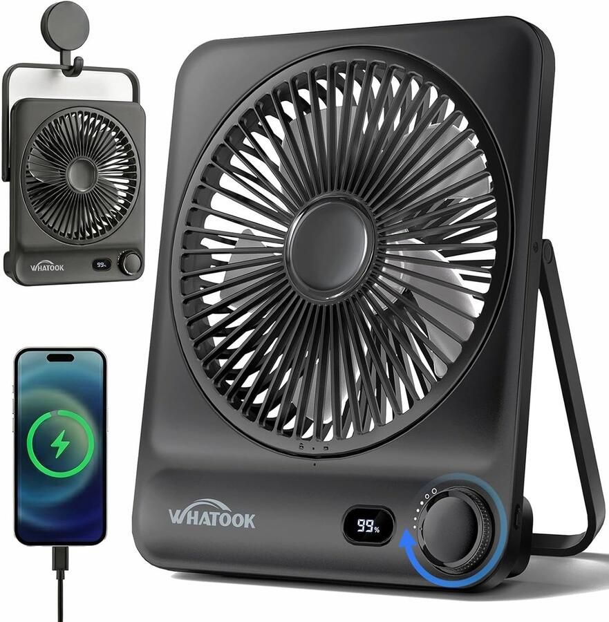 SnelShoppen Draagbare Oplaadbare Tafelventilator 10000mAh USB C Ventilator met 100 Snelheden Stille 30dB Auto-Off Wasbare Grill Ideaal voor Cam