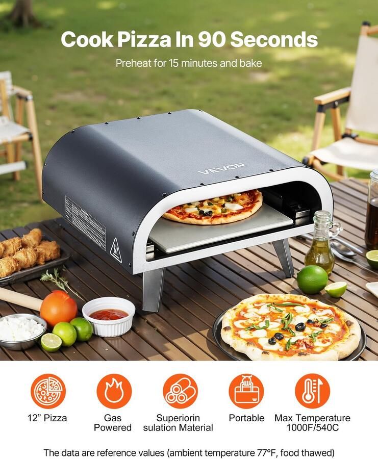 SnelShoppen Draagbare Pizzaoven voor Buiten Gasoven 30 5 cm Propaanoven met Inklapbare Poten voor Camping en Tuin Zwart met Sproeiapparaat van IJ