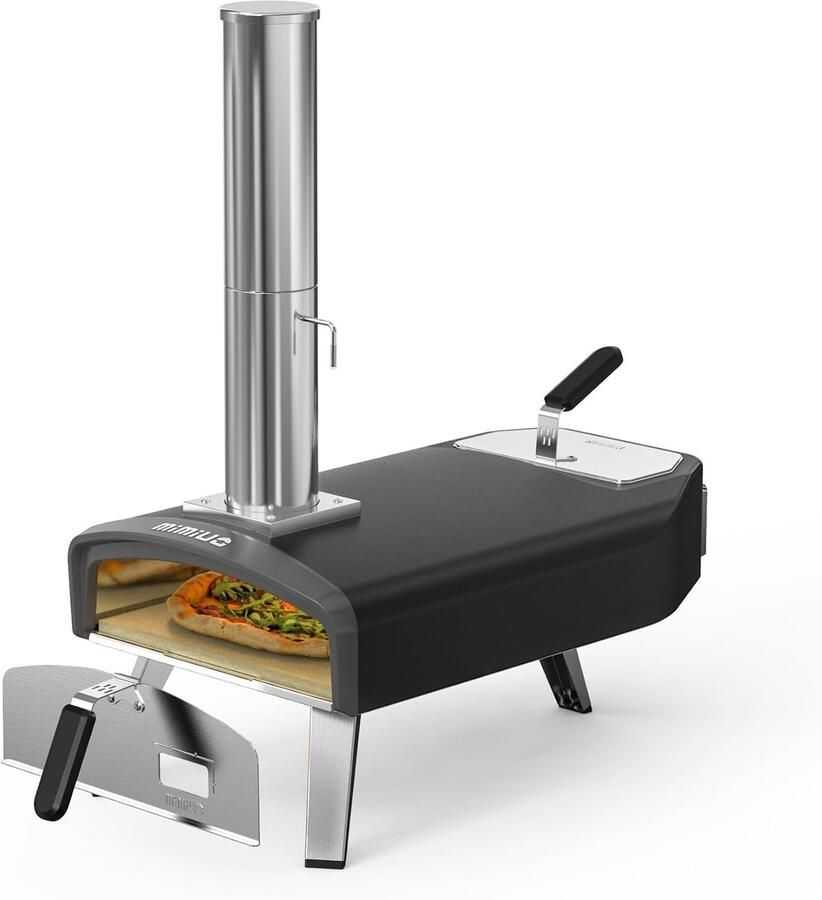 SnelShoppen Draagbare Pizzaoven voor Buiten met 33cm Vierkante Pizzasteen Mobiele Houtskool Pizzaoven voor Tuin Camping en Feesten