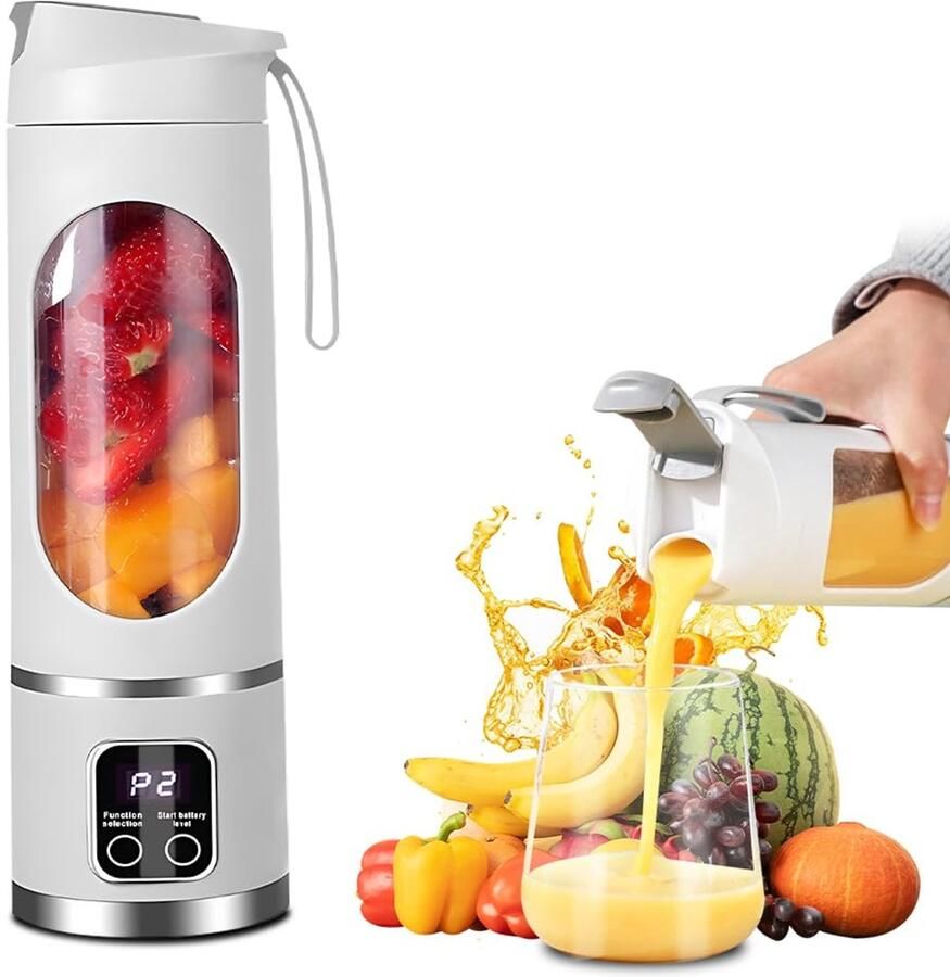 SnelShoppen Draagbare Smoothie Maker To Go 450 ml Blender met 12 Messen en LED-Display Oplaadbare Mini-Mixer voor Shakes en Smoothies Ideaal voor