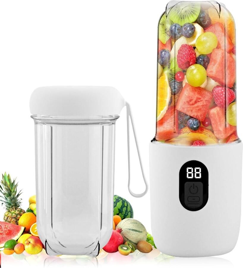 SnelShoppen Draagbare Smoothie Mixer 500 ml Mini-Blender To Go Oplaadbaar met Reisdeksel 6 Roestvrijstalen Messen voor Keuken Reizen Kantoor