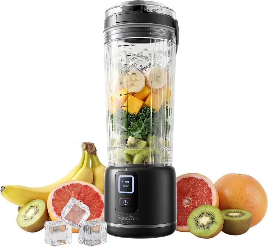 SnelShoppen Draagbare Smoothiemaker 500 ml USB-oplaadbare Mini Blender met 6 Messen Persoonlijke Mixer voor Fitness Kantoor en Reizen Zwart