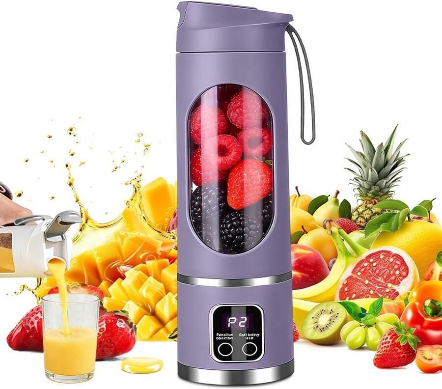 SnelShoppen Draagbare Smoothiemixer 450 ml Mini-Blender USB-Mixer met 12 Messen en LED-Display Ideaal voor Milkshakes Sappen en IJsdranken Paar
