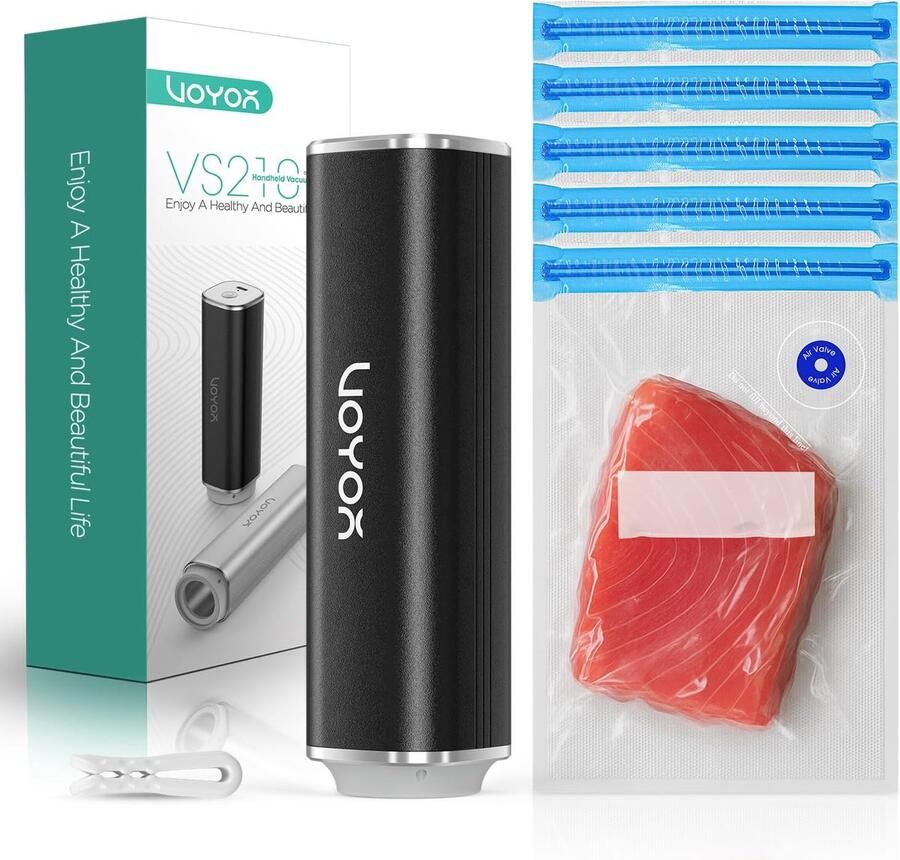 SnelShoppen Draagbare Voedsel Vacuum Machine Oplader met 5 Zakjes USB-C Oplaadbare Vacuum Pomp Krachtige Zuigkracht 60 kPa Eenvoudige Bediening