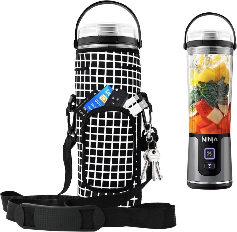 SnelShoppen Draagtas voor Portable Blender met Schouderriem voor Ninja BC151 Series Perfecte Pasvorm Hoogwaardige Materialen 530ml Zwart Geruit