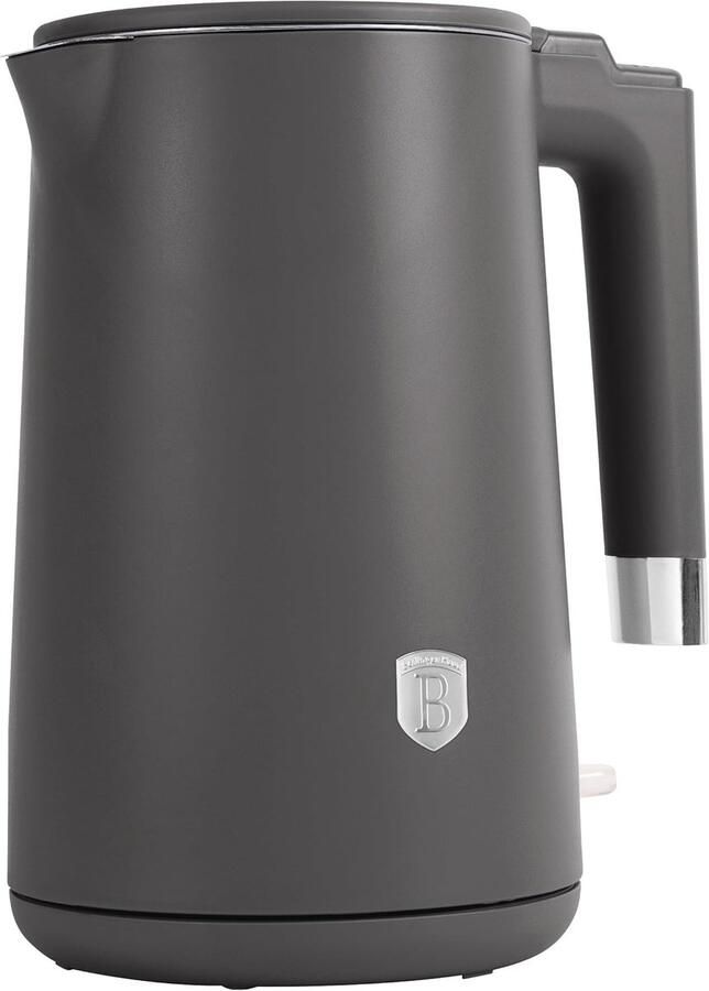 SnelShoppen Dubbelwandige Waterkoker Antracit RVS Binnenkant 1.7L Inhoud 360° Draaisysteem Droogbescherming Automatische Start