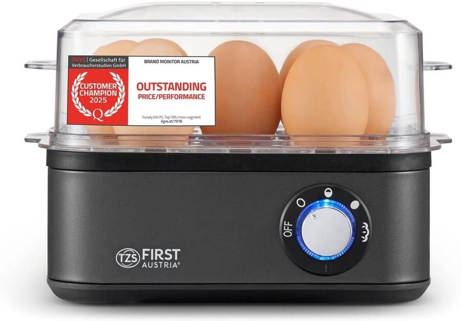 SnelShoppen Eierkoker Grijs Kook tot 8 Eieren 4 Kookniveaus en Stoomfunctie Automatische Afsluiting Kookbescherming Compact en Lichtgewich