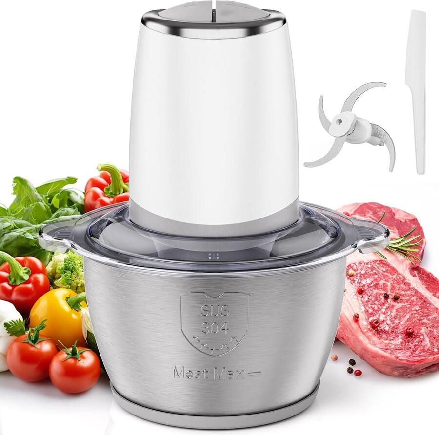 SnelShoppen Electric Chopper 1.8 L Mini Chopper 500 W RVS Mixkom voor Groenten Fruit en Vlees Ideaal voor Keuken en Feestjes