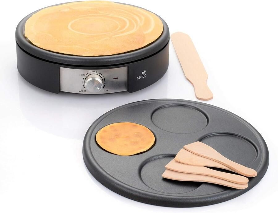 SnelShoppen Electric Crepe Maker 1500W Pannenkoekenpan met 2 Verwisselbare Gietijzeren Platen Non-Stick Coating Ideaal voor Feestjes Camping